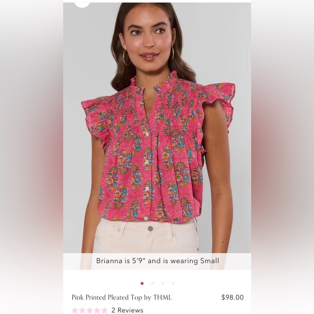 THML Coral Pink Floral Ruffle Sleeve Top XS EUC